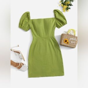 SHEIN Puff Sleeve Zip Side Dress, Olive Green, Size XS, NWOT